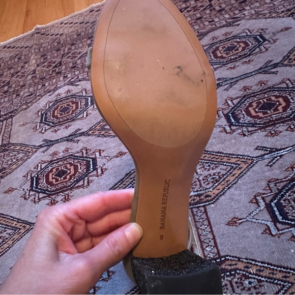 Banana Republic Sage Green Suede Sandals Black Glitter Heels Size 9 - Picture 6 of 8